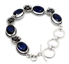 925 Sterling Silver Blue Tanzanite Gemstone Handmade Jewelry Bracelet Size-7-8