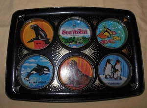 Vtg 1980 Sea World Drink Coaster Tin Tray Decorative Art Scenes Rare Item & Nice - Picture 1 of 5