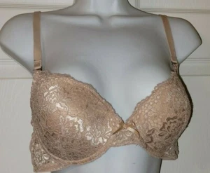 Isaac Mizrahi Beige Bra Size 36C Floral Lace Light Padding Removeable Straps Bow - Picture 1 of 8
