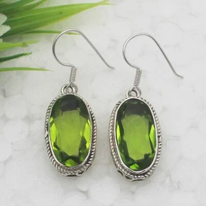 Silver Peridot Earrings 925 Sterling Handmade Jewelry Gemstone Earrings Dangle - Picture 1 of 3