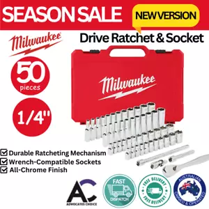 MILWAUKEE 50pce 1/4" Drive Ratchet & Socket SAE (Imperial & Metric) Set 48229004 - Picture 1 of 7