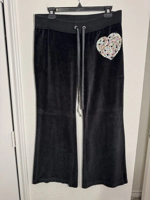 Victoria’s Secret Pink Velour Flare Pants Womens M Sequin Heart Y2K RARE Love - Image 1 of 4
