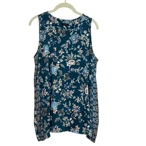 J. Jill Wearever Womens Knit Top M Teal Blue Floral Sleeveless Rayon Stretch - Picture 1 of 6