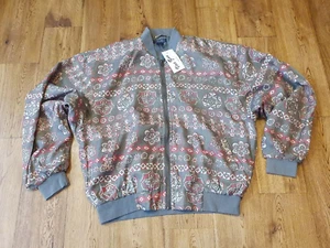 Bomber vintage con etichette Van Zon 100% seta verde oliva floreale taglia XL - Foto 1 di 12