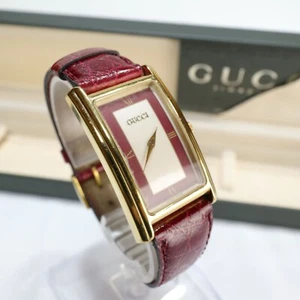 GUCCI 2600M Rectangular Men's Watch GP Leather Strap Men's Gold with Case - Picture 1 of 19