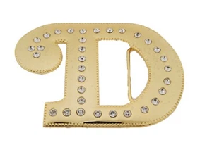 Initial D Letter d Western Belt Buckle Gold Metal Iced Style Rhinestones Womens - Picture 1 of 7