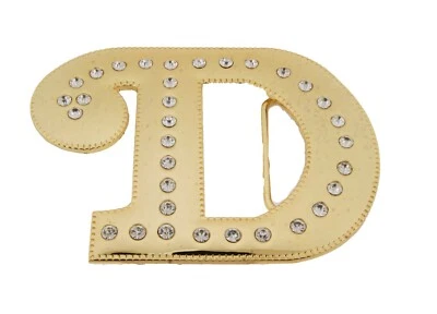 Hebilla de cinturón occidental inicial D letra d metal dorado estilo helado pedrería para mujer Foto 1 de 4