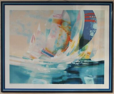 Daniel Gélis - große Lithografie SEGELBOOTE - Galerie + Rahmen Westerland SYLT - Bild 1 von 4