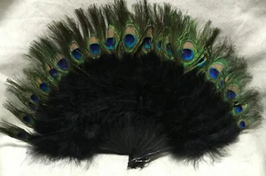 Peacock Marabou Folding Feather Fans Dance Vintage Reenactment Costume - Picture 1 of 6