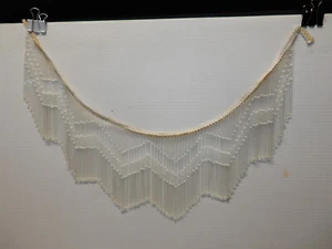 VINTAGE GLASS BEADED LAMP SHADE GAS LIGHT TRIM FRINGE HOLDER WHITES - Picture 1 of 4