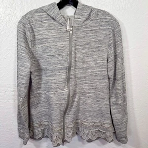Mur Mur Gris Cremallera Sudadera con Capucha Floral Bordado Encaje Ribete Informal Talla M - Imagen 1 de 4