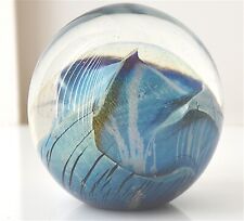 VINTAGE 1982 ROBERT EICKHOLT PAPERWEIGHT SIGNED PLANET IN IRIDESCENT BUBBLE 3"