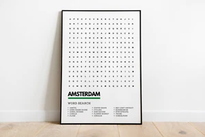 Amsterdam Wordsearch Stil Kunstdruck A3 A4 gerahmt oder ungerahmt Wandbild - Bild 1 von 2