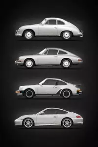 Poster - Evolution Of The 911, Minimal Modern Classic Car Pop Art, 4 Sizes - Picture 1 of 20