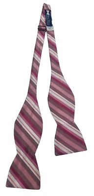 Beau Ties Ltd. 100% Silk Bow Tie Pink Regimental Striped Adjustable 2 5/8" Wide - Image 1 of 4