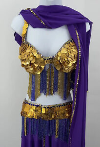 Belly Dancer Custom Hand Made 4 Piece Costume Size Large Burlesque