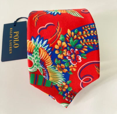 NUEVO CON ETIQUETAS POLO Ralph Lauren Para hombres Floral Fluido Seda Corbata Roja Multi Foto 1 de 4
