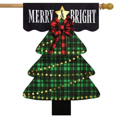 Briarwood Lane Merry and Bright Tree Burlap House Flag - Image 1 of 4