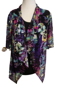 DESIGNER EVIE GRACE GORGEOUS PANSY PRINT WATERFALL JACKET OVER FITTED CAMI SZ 8 - Picture 1 of 5