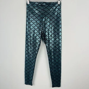 Black Milk Aqua Blue Metallic Mermaid Leggings Size M Gym Active - Picture 1 of 8