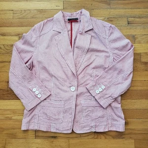 Liz Claiborne Vintage Seersucker Striped Unlined Blazer 10 Red White Nautical - Picture 1 of 14