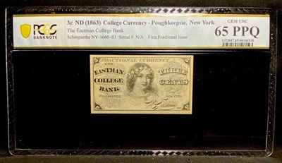 1863 NEW YORK Poughkeepsie Eastman College Obsolete Banknote Currency, PCGS 65 - Image 1 of 4