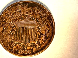 1866 2 Cent Nickel - XF/AU - Picture 1 of 5