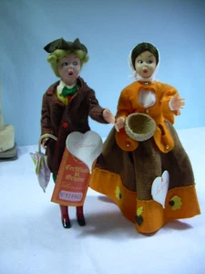 LENCI Puppen JUNGE + MÄDCHEN Maskottchen 9" + Zelluloid mit ETIKETT koloniale Filz Outfits * PAAR - Bild 1 von 12