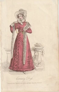 1823 ORIGINAL FASHION PRINT. EVENING/MORNING DRESS. HAND COLOURED 21 x 13 cms - Picture 1 of 1