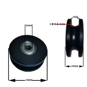 Rodamiento guía de nailon negro polea ranurada tipo U 8x50x20 mm - Imagen 1 de 2