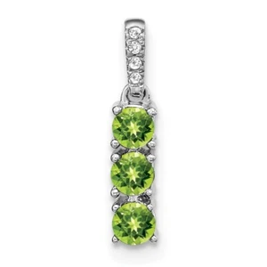 14k White Gold 3-stone Peridot and Diamond Pendant Perfect Gift for Her - Picture 1 of 4