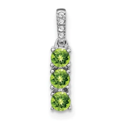 14k White Gold 3-stone Peridot and Diamond Pendant Perfect Gift for Her - Image 1 of 4