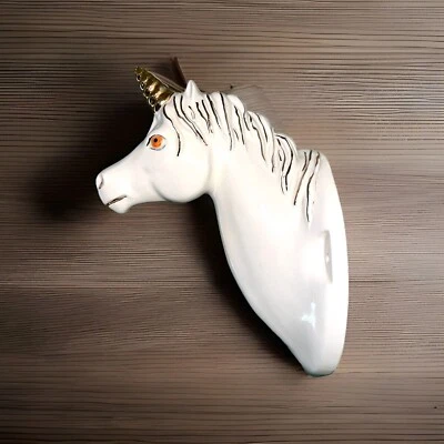 De colección 8" Cerámica Cabeza de Unicornio Montaje en Pared Imitación Taxidermia Hada Bosque Decoración Foto 1 de 3