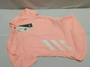 F156 ADIDAS RUN IT 3-STRIPES FAST TEE HAZE CORAL Womens Size XS - Picture 1 of 7