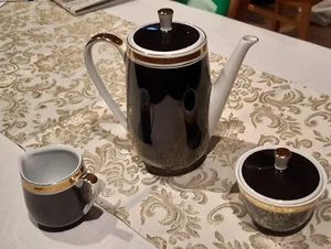 Kaffeekanne Service black Goldrand DDR GDR VEB Gehren Thüringen Milchkännchen - Bild 1 von 3