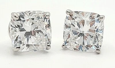 2.00 Cushion E VS1 Lab Grown Diamond Studs IGI Certified 14k White Gold - Image 1 of 4