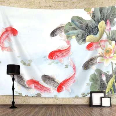 Asian Art Fish Extra Large Tapestry Wall Hanging Japanese Cute Background Fabric - Image 1 of 4