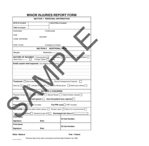 Minor Injury Forms for First aiders - A4 or A5 format. 2 Part carbonless - Picture 1 of 1