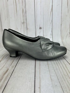 Hotter Donna Pumps Kitten Heels Retro Pin Up Bow Gray Leather Womens Size 10 - Picture 1 of 10
