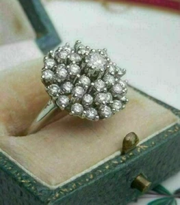 Anello Cluster Cocktail Vintage Diamante Simulato Oro Bianco 14K Placcato 1,5 Ct - Foto 1 di 4