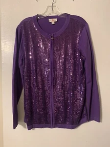*QUACKER FACTORY PURPLE SEQUIN FRONT ZIP FRONT SWEATER/CARDIGAN! SZ M #606 - Picture 1 of 5