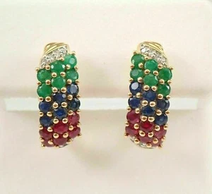 2.40CT Round Cut Lab Created Emerald Sapphire Earrings 14K Yellow Gold Plated - Picture 1 of 4