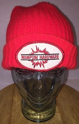Boné de malha vintage anos 70 anos 80 WAMPUM HARDWARE vermelho meia gorro OHIO explosivos - Imagem 1 de 4