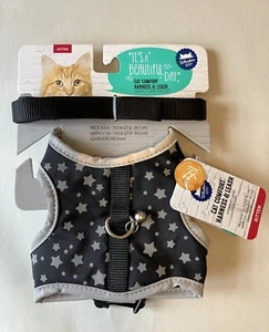 NEW! Whisker City Kitten Cat Harness With Leash Black with Silver Stars - Picture 1 of 5