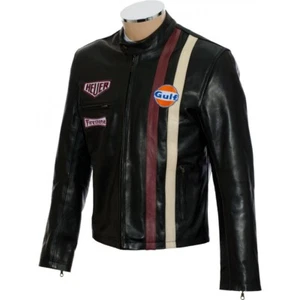 Classic Steve McQueen Le Mans Black Casual PU Leather Jacket EU48 SML 38" UKFD - Picture 1 of 2