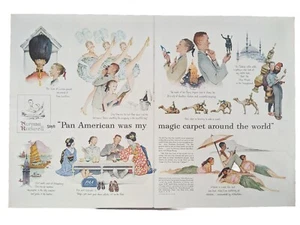 1949 de colección Pan America Norman Rockwell anuncio impreso artístico, alfombra mágica alrededor del mundo - Imagen 1 de 1