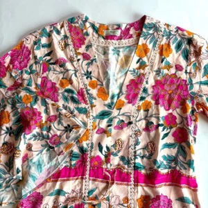 Maaji Women's Small Marlee Long Sleeve Vneck Mini Kaftan Swim Coverup Floral - Picture 1 of 9