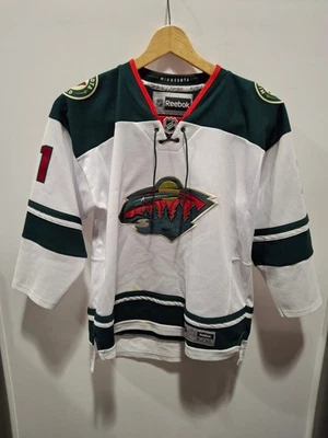 Camiseta deportiva Reebok para niño blanca/verde/roja talla L/XL NHL Minnesota Wild #11 Parise Foto 1 de 4