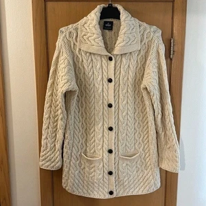 Aran Woolen Mills Women’s Wool Cable Knit Long Line Sweater Cream Size XXL - Picture 1 of 9