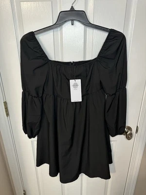 NWT Exlura Women’s Dress Sz S Black Square Neck Puff Sleeve Preppy Sorority Girl - Image 1 of 4